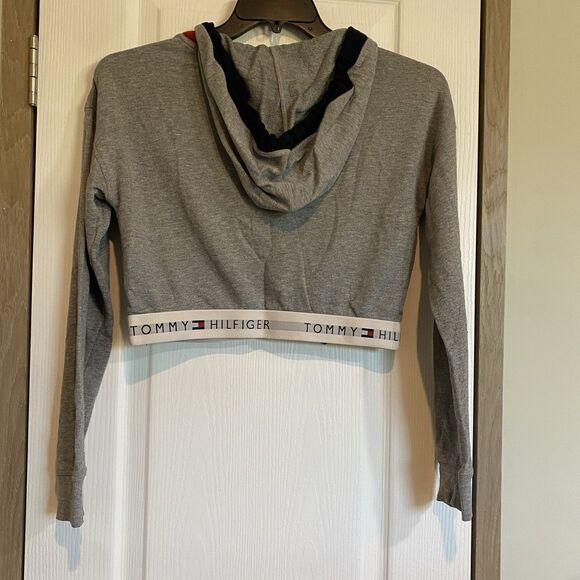 Tommy Hilfiger Varsity Cropped Logo Lounge Athleisure Hoodie Sweatshirt Size Sm - Picture 9 of 11